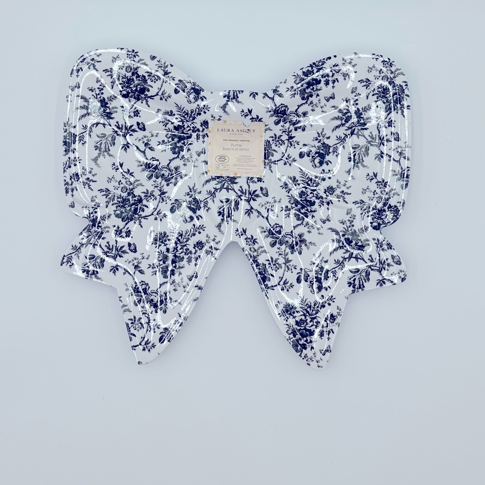 NWT Laura Ashley Black and White Floral Bow Melamine Serving Platter